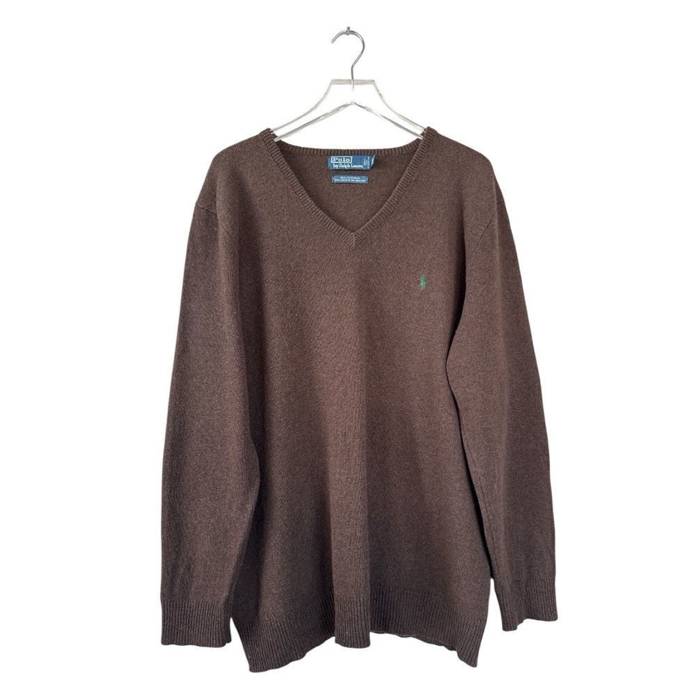 Vintage Polo Ralph Lauren Lambswool V-Neck Sweater Size XLT Brown